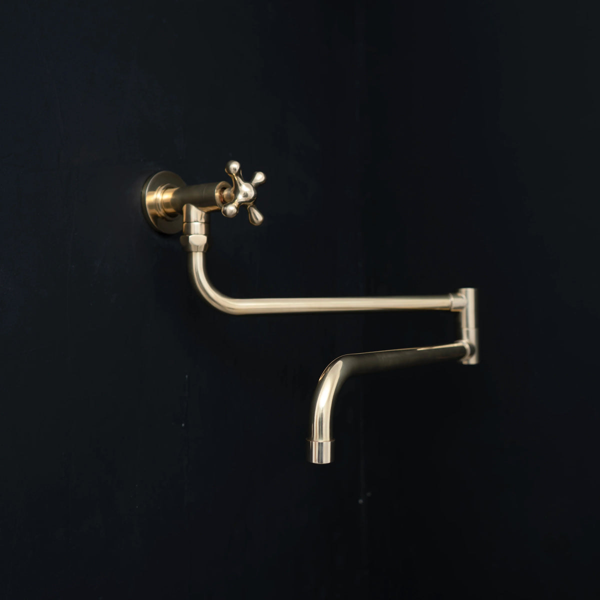 Unlacquered Brass Pot Filler – Extended Reach – detail of handle and finish