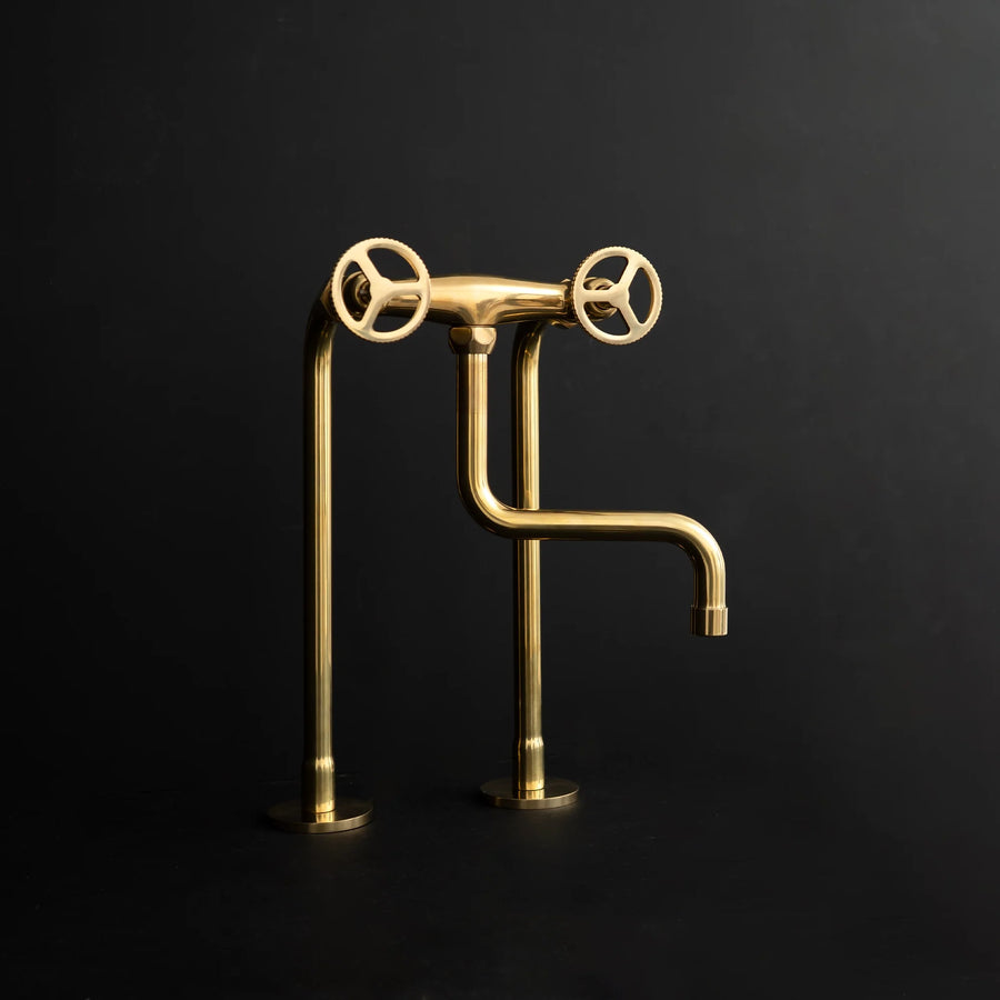 Industrial S-Spout Kitchen Faucet – Two-Leg Brass Design