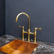 Unlacquered Brass 3-Hole Bridge Faucet – Gooseneck Spout