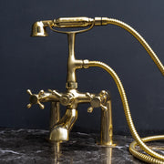 Unlacquered Brass Deck-Mount Tub Filler with Handheld Shower