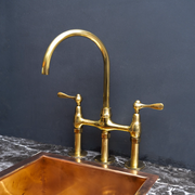 Unlacquered Brass 3-Hole Bridge Faucet – Gooseneck Spout