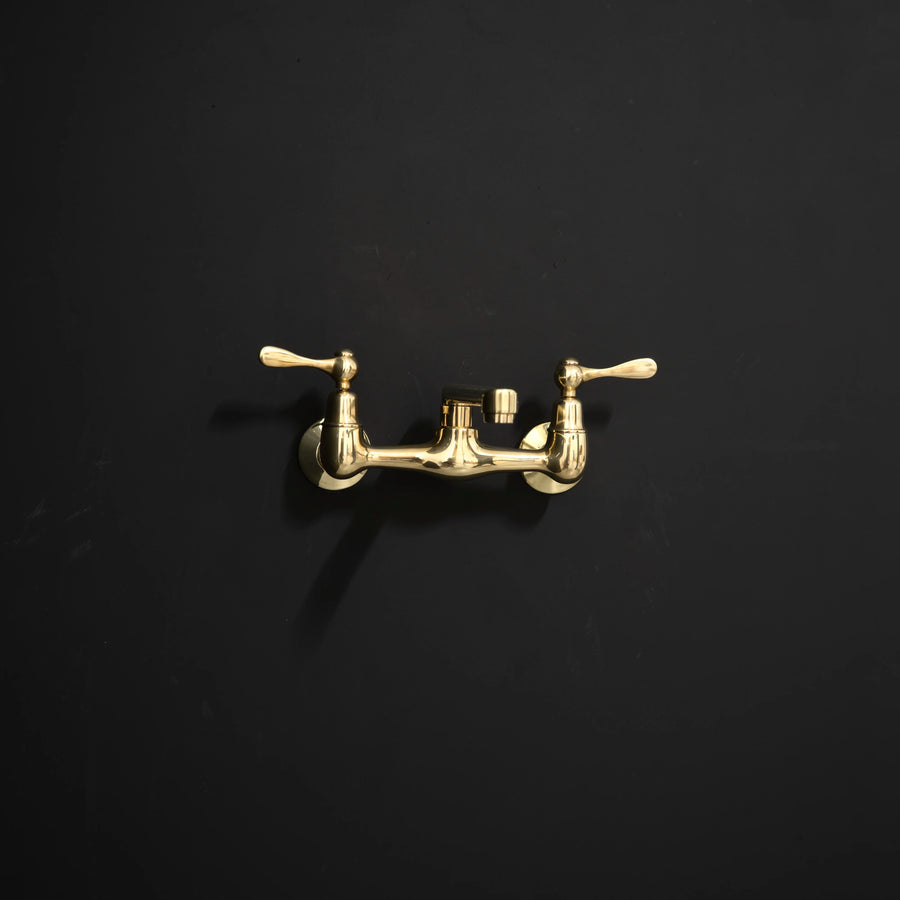 Artisan Wall-Mount Bridge Faucet – Aged Brass, Short Spout