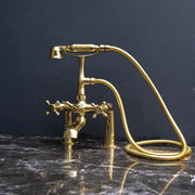 Unlacquered Brass Deck-Mount Tub Filler with Handheld Shower