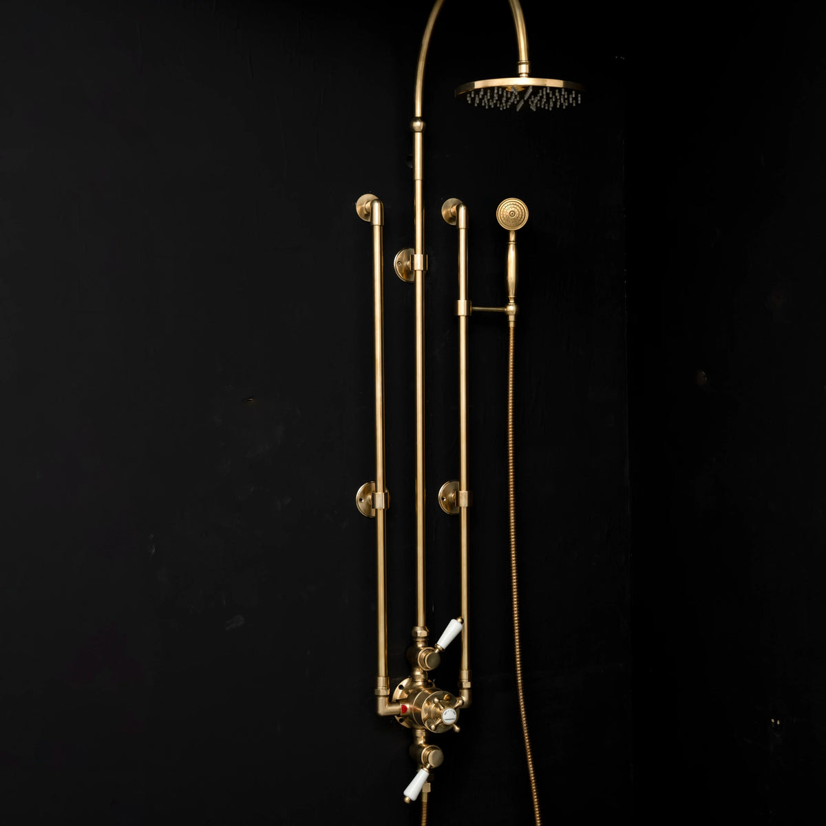 Bespoke Thermostatic Shower System – Solid Brass, Made to Order – front view