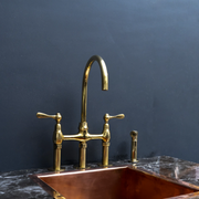 Unlacquered Brass 3-Hole Bridge Faucet – Gooseneck Spout