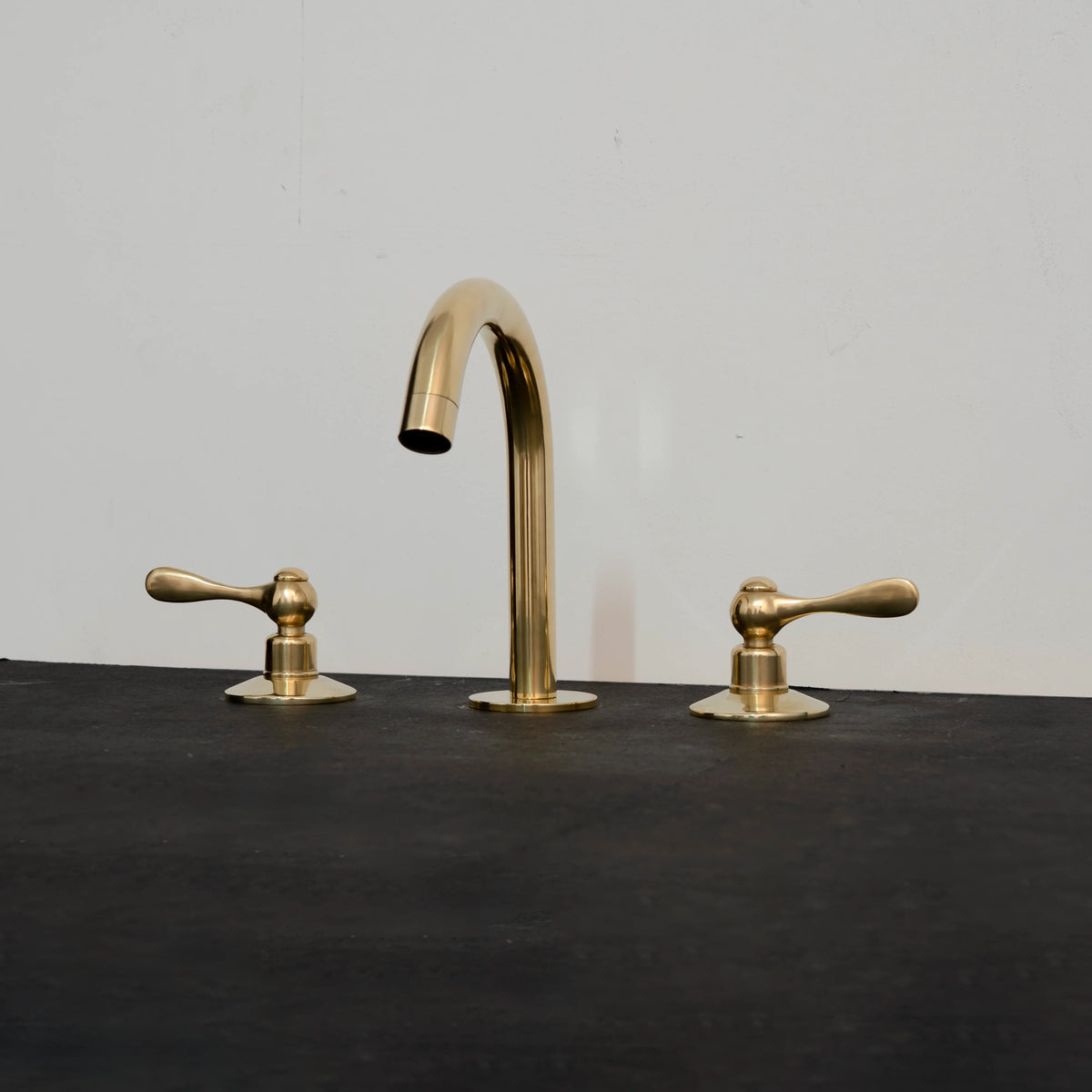 Mid-Century Solid Brass Bathroom Faucet – Deck-Mount – front view