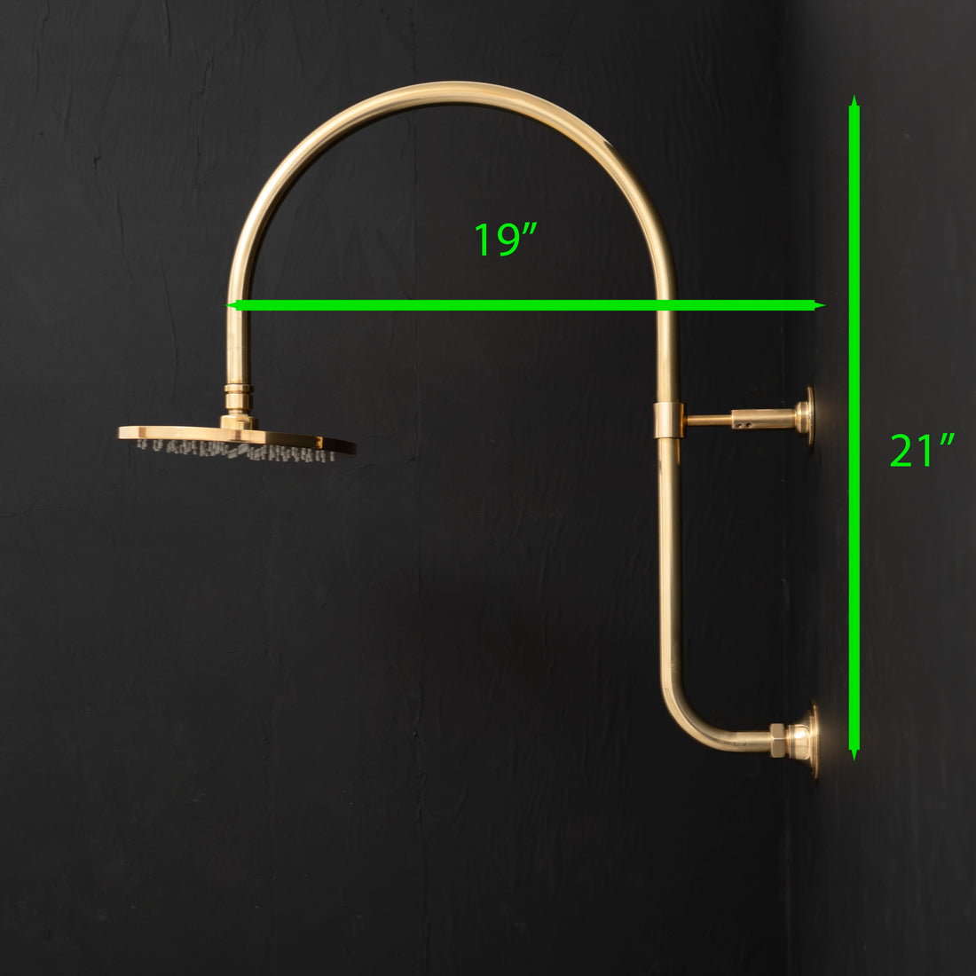 Unlacquered Brass Shower System – Rain Head with Shower Arm – detail of handle and finish