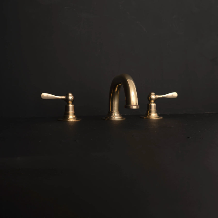 Unlacquered Brass Widespread Bathroom Faucet – 3-Hole Deck Mount