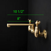Artisan Wall-Mount Bridge Faucet – Aged Brass, Short Spout