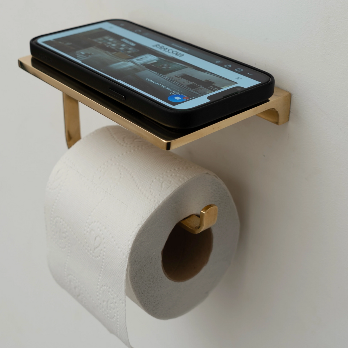 Unlacquered Brass Bespoke Toilet Paper Holder & Shelf