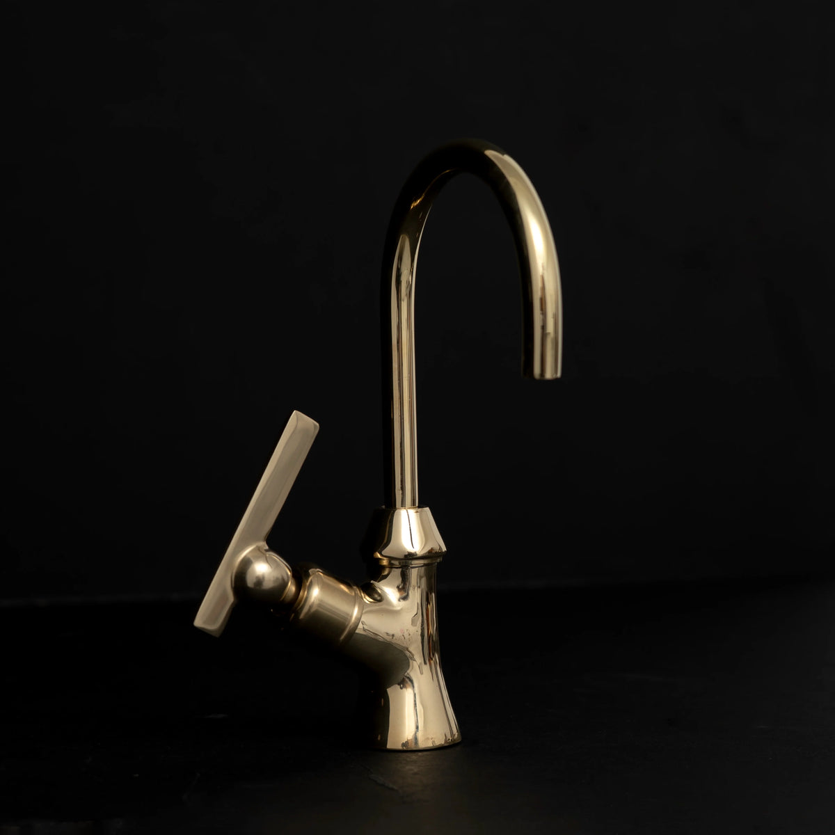 Unlacquered Brass Drinking Water Faucet – Compact Deck Mount – detail of handle and finish
