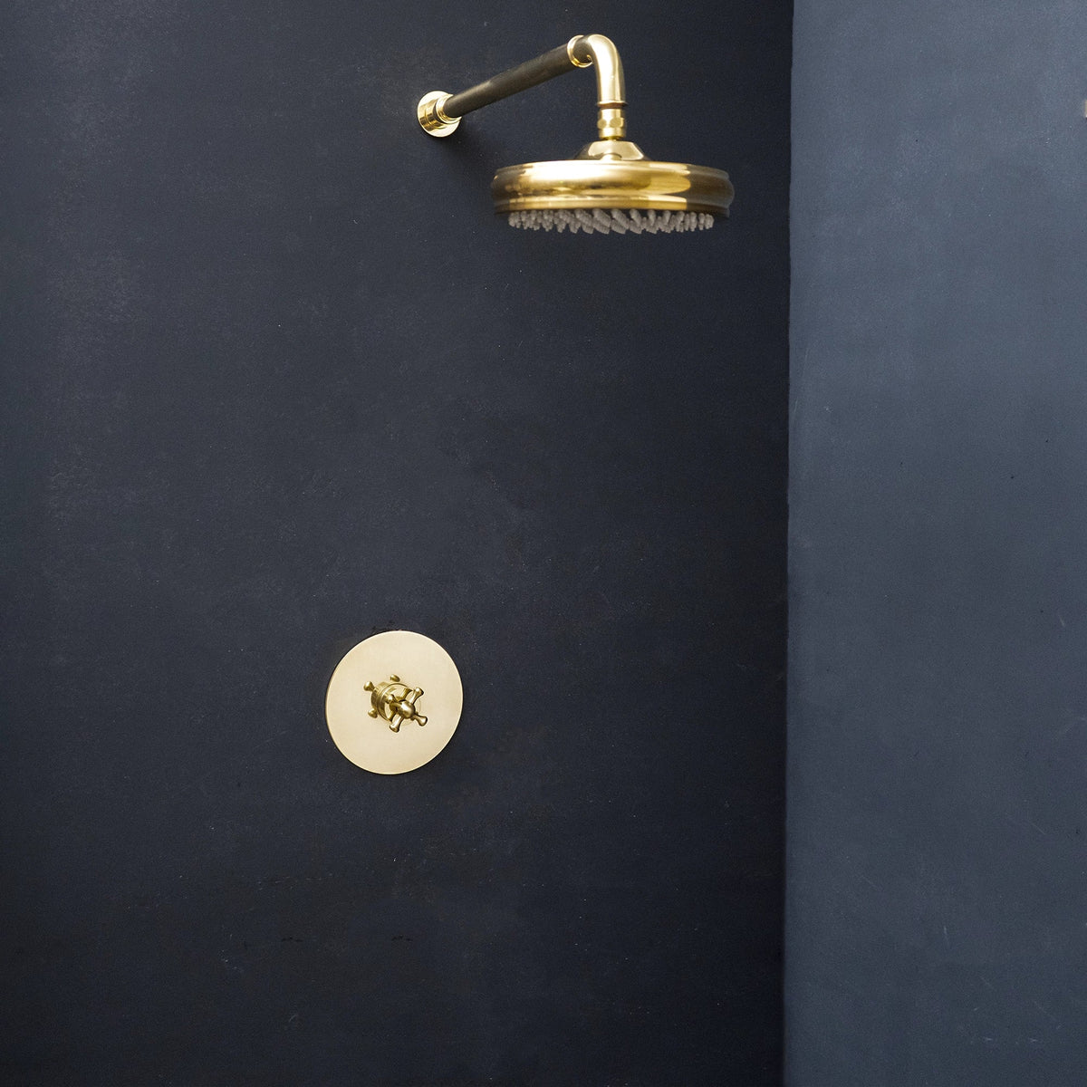 Unlacquered Brass Shower System – Round Rain Head, Dome Design