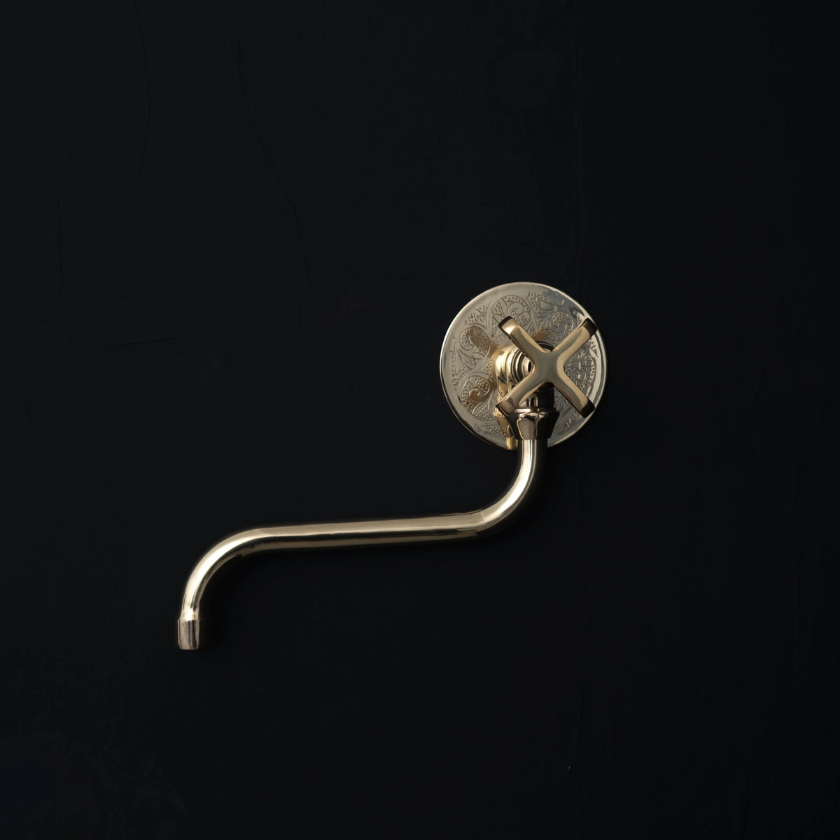 Unlacquered Brass Pot Filler – Downward-Angle Spout – detail of handle and finish