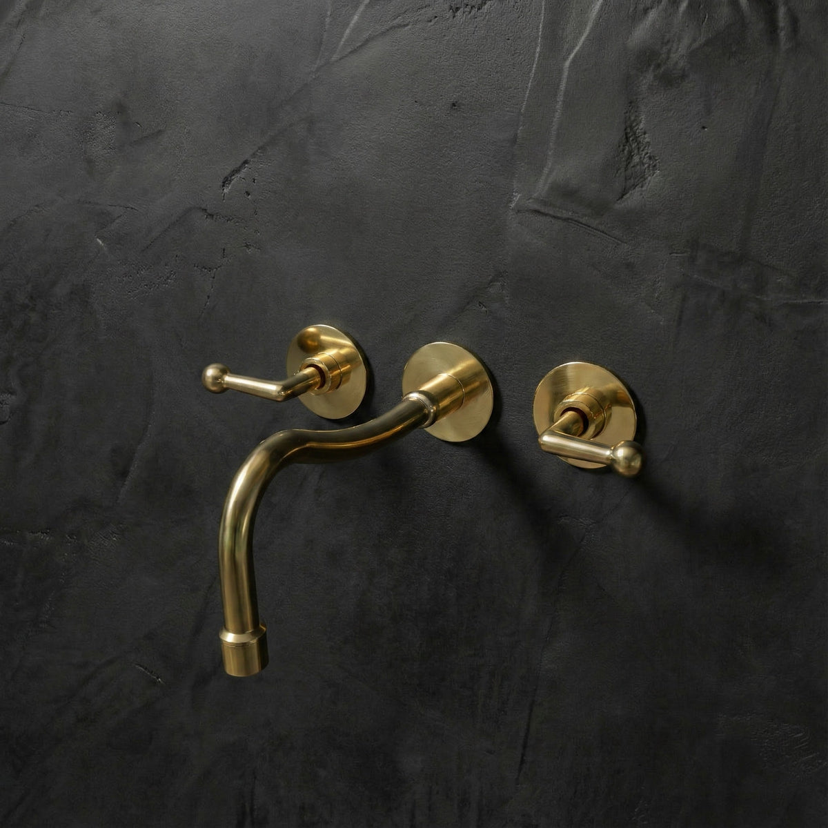 Handcrafted Brass Cobra Wall-Mount Faucet – Curved Spout – detail of curved spout