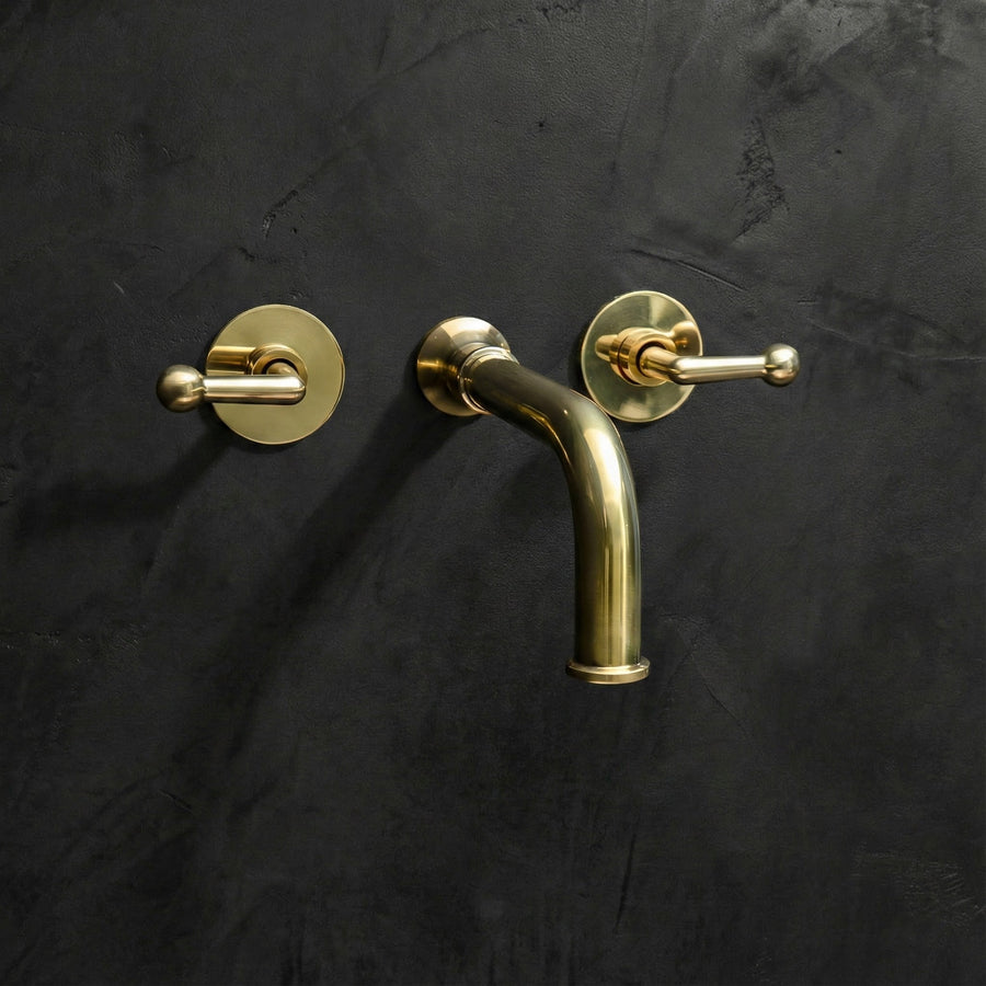 Compact Unlacquered Brass Wall-Mounted Faucet – Powder Room
