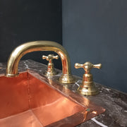 Unlacquered Brass Deck-Mounted Bathroom Faucet – Lever Handles