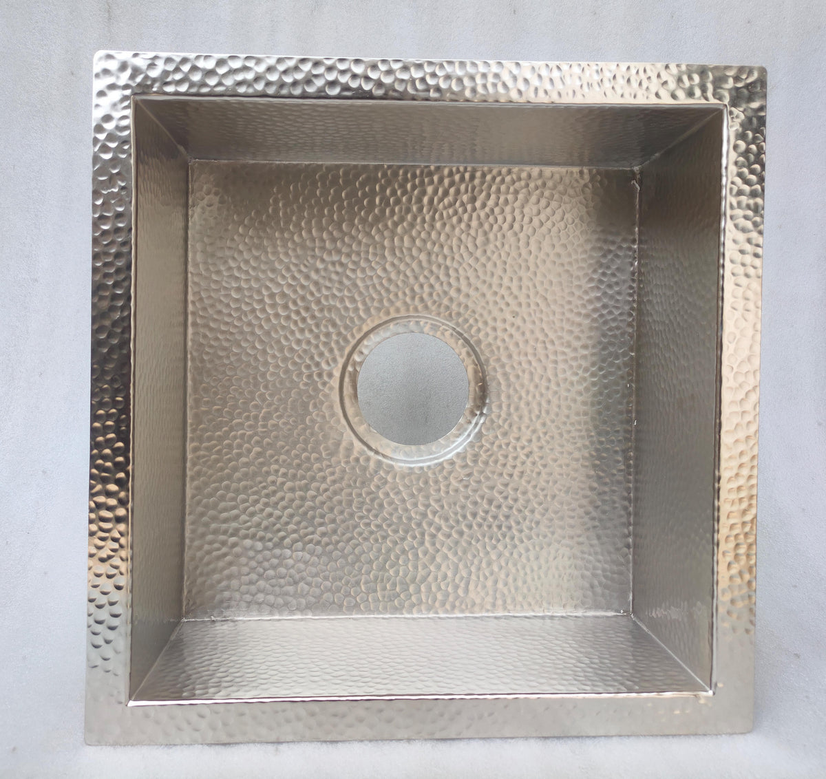 Hammered Brass Square Vessel Sink - detail view