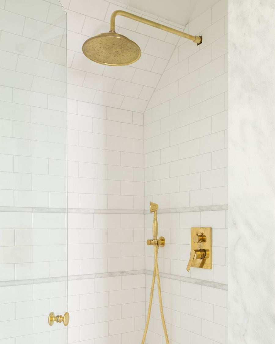 Unlacquered Brass Shower System – Rain Head & Handheld