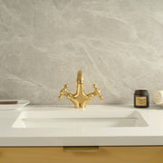 Twino Unlacquered Brass Single-Hole Bathroom Faucet – Cross Handles