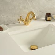 Twino Unlacquered Brass Single-Hole Bathroom Faucet – Cross Handles