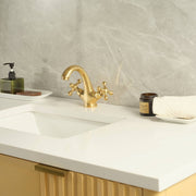 Twino Unlacquered Brass Single-Hole Bathroom Faucet – Cross Handles