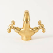 Twino Unlacquered Brass Single-Hole Bathroom Faucet – Cross Handles