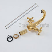 Twino Unlacquered Brass Single-Hole Bathroom Faucet – Cross Handles