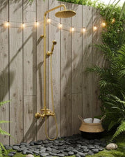 Brass Outdoor Rain Shower – Gold-Tone Wall-Mounted System