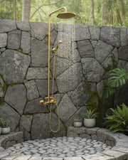 Brass Outdoor Rain Shower – Gold-Tone Wall-Mounted System