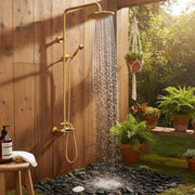 Brass Outdoor Rain Shower – Gold-Tone Wall-Mounted System