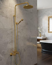 Gold-Tone Brass Outdoor Rain Shower – Wall-Mounted System
