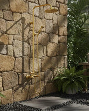 Gold-Tone Brass Outdoor Rain Shower – Wall-Mounted System