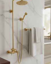 Gold-Tone Brass Outdoor Rain Shower – Wall-Mounted System