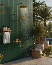 Brass Outdoor Rain Shower – Gold-Tone Wall-Mounted System