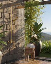 Brass Outdoor Rain Shower – Gold-Tone Wall-Mounted System