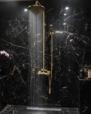 Brass Outdoor Rain Shower – Gold-Tone Wall-Mounted System