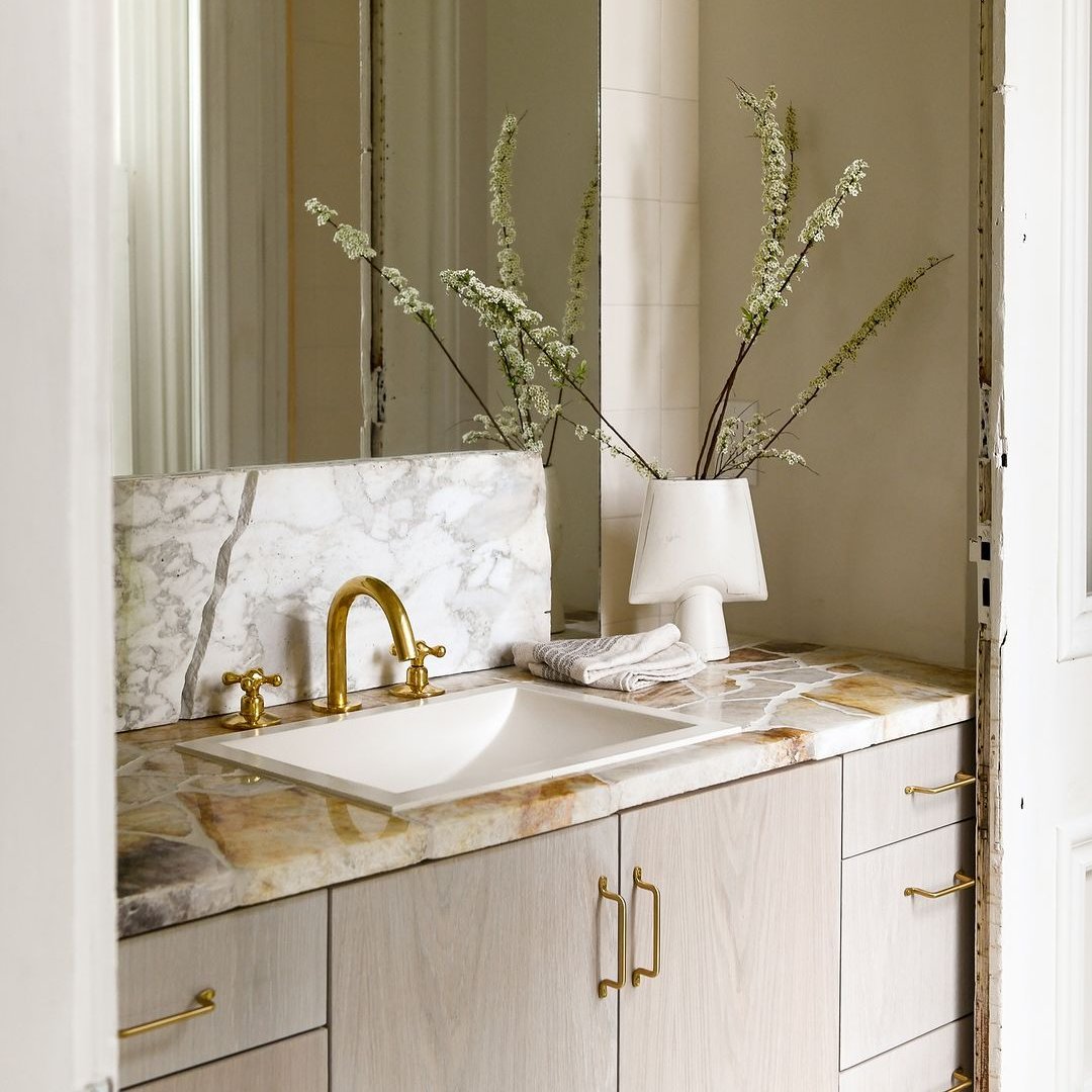 Unlacquered Brass Deck-Mount Lavatory Faucet – 3-Hole Widespread