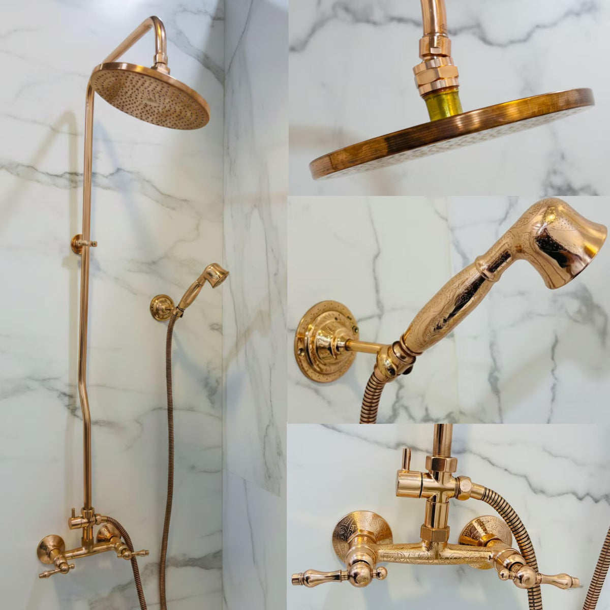 Handmade Copper Shower System - Luxury Rainfall Fixture – close-up of showerhead finish