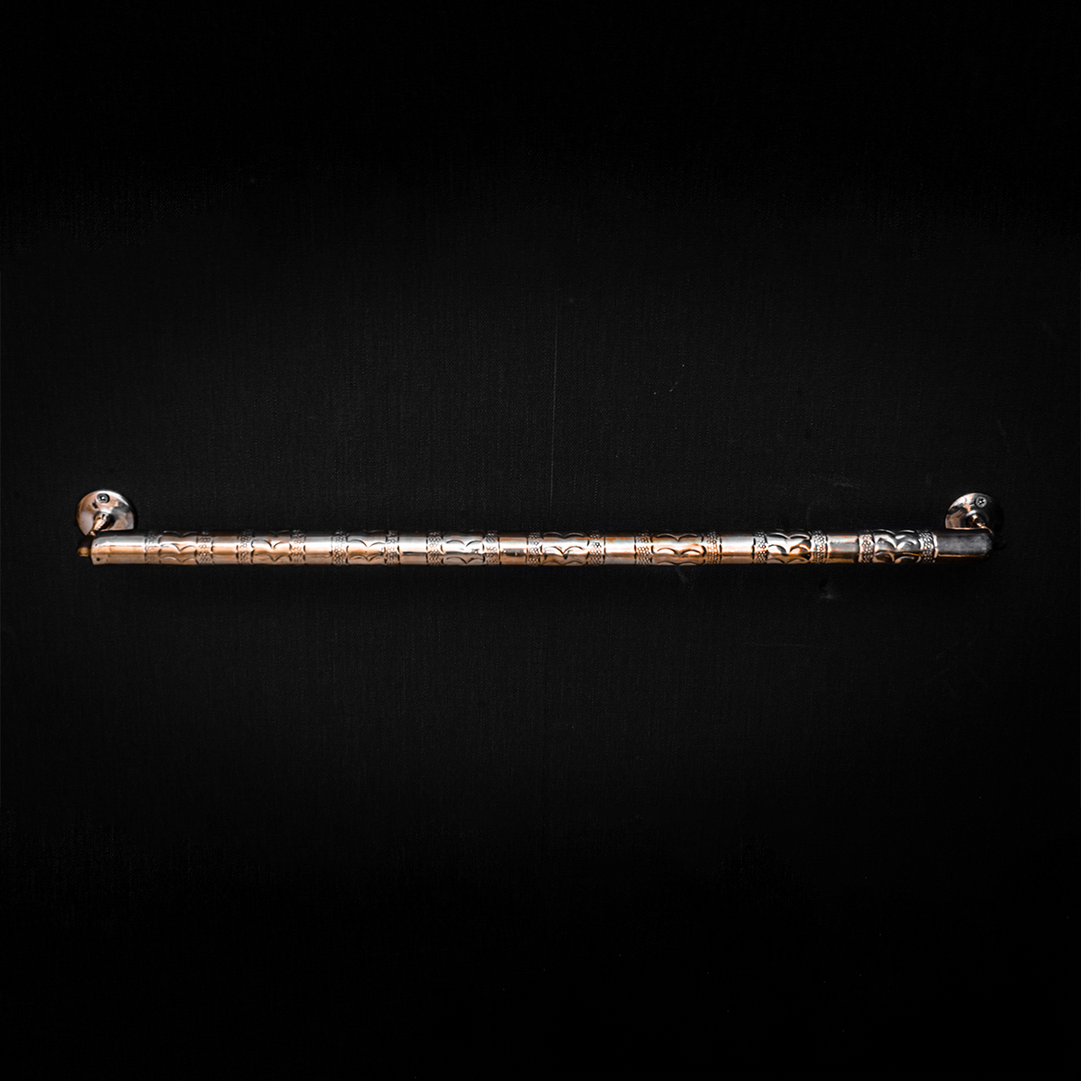 Unlacquered Brass Towel Bar – Solid Brass Rosettes – detail of handle and finish