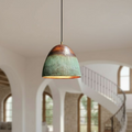 Verdigris Copper Bell Pendant – Green Patina Fixture