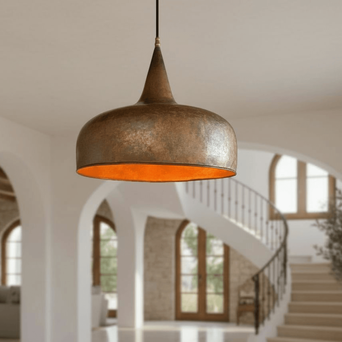 Aged Copper Dome Pendant – Handcrafted Vintage Ceiling Light