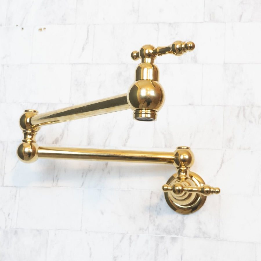 Unlacquered Brass Pot Filler – Lever Handle, Swing Arm