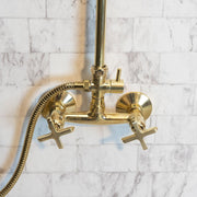 Unlacquered Brass Shower System – Curved Arm & Rain Head