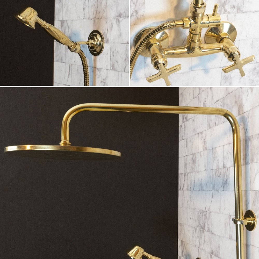 Antique Brass Exposed Shower System with Handheld Sprayer