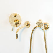 Unlacquered Brass Wall-Mounted Tub Faucet with Hand Shower