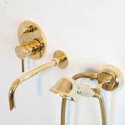Unlacquered Brass Wall-Mounted Tub Faucet with Hand Shower