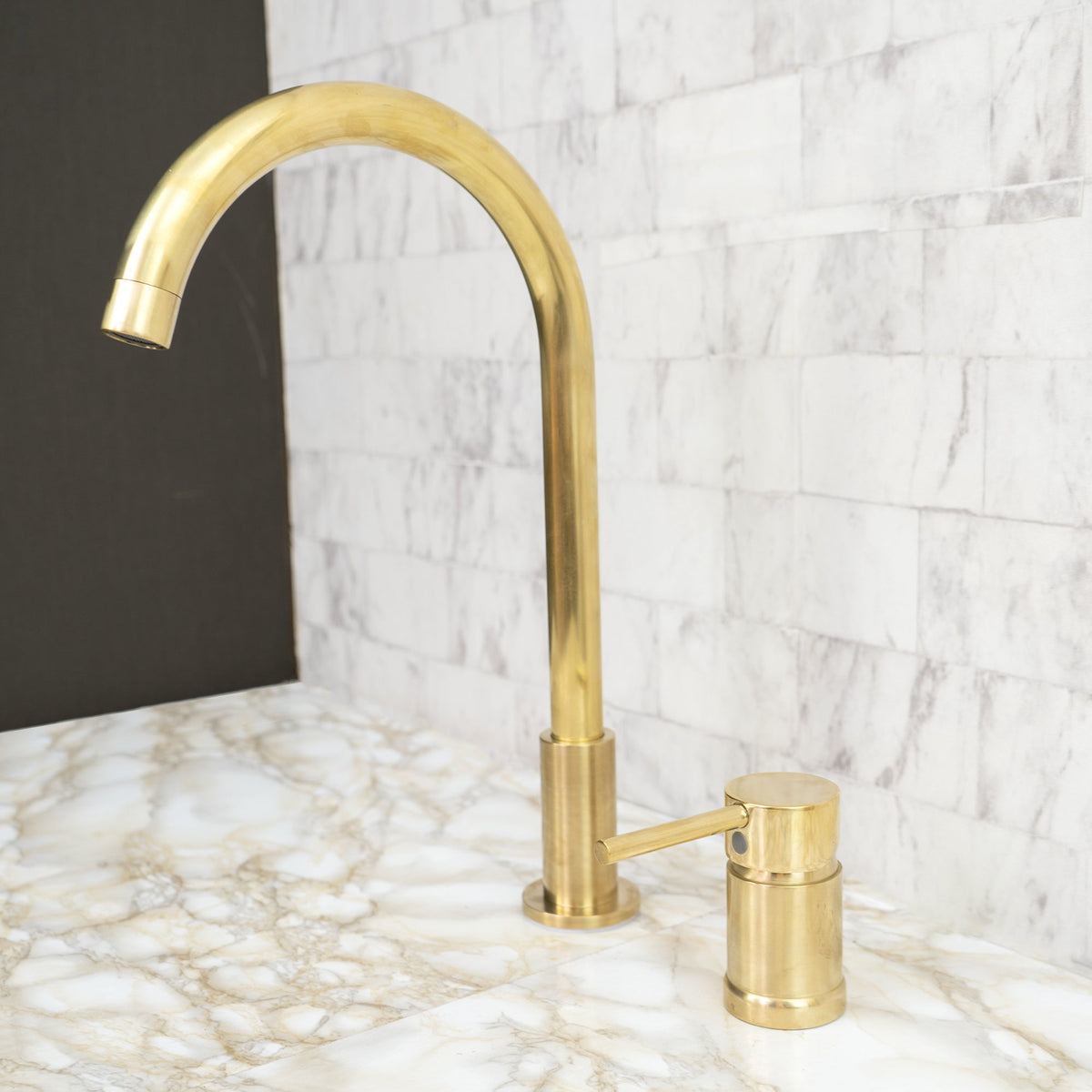 Antique Brass Gooseneck Lavatory Faucet - close-up detail