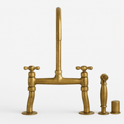 Antique Unlacquered Brass Bridge Kitchen Faucet with Side Sprayer