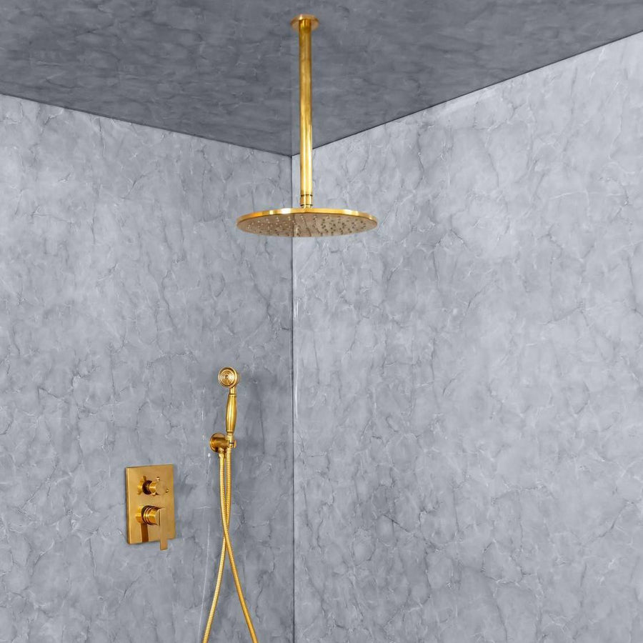 April Unlacquered Brass Ceiling Shower System with Handheld