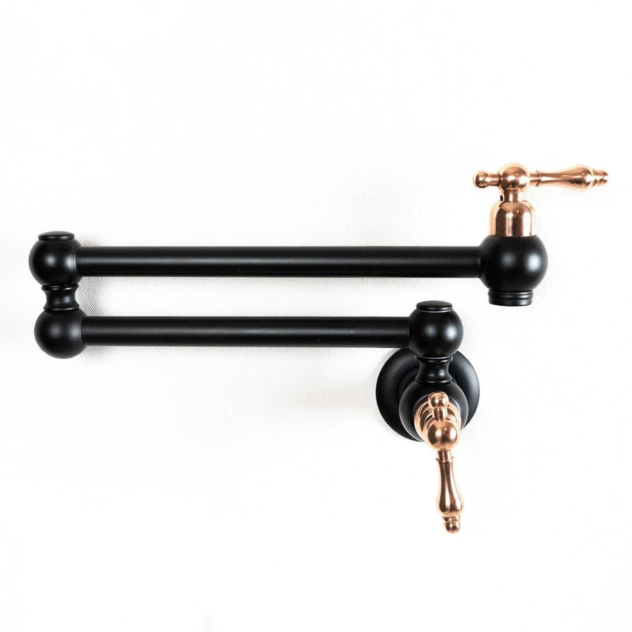 Black Brass Pot Filler – Copper Lever Handle, Swing Arm